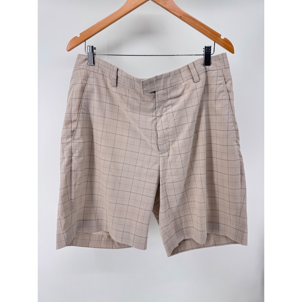 Tiger Woods Collection Golf Shorts‎ 36 Tan Windowpane Plaid Performance Stretch